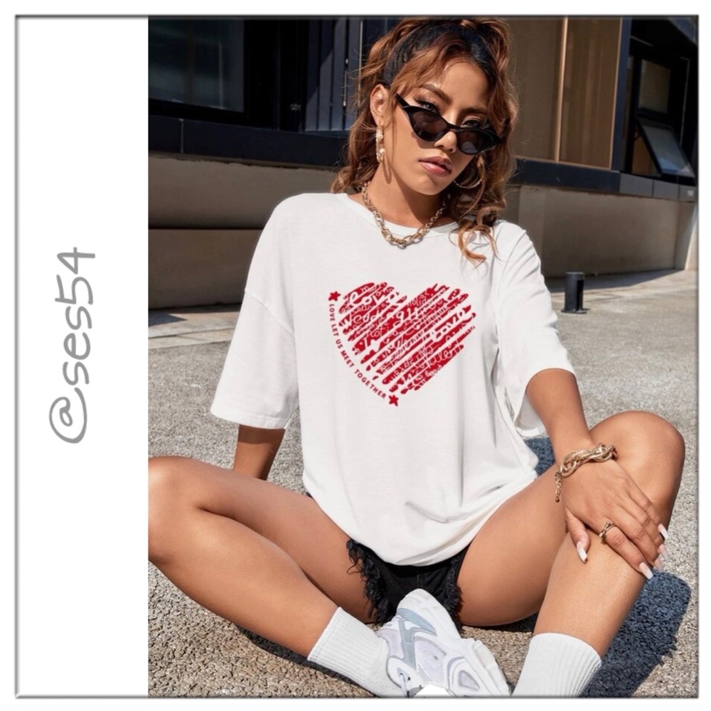 Heart & slogan❣️graphic drop shoulder tee